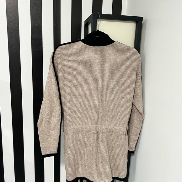 White + Warren Cashmere Cardigan XS Beige Black Trim Open Front Cinched Waist - Picture 5 of 7